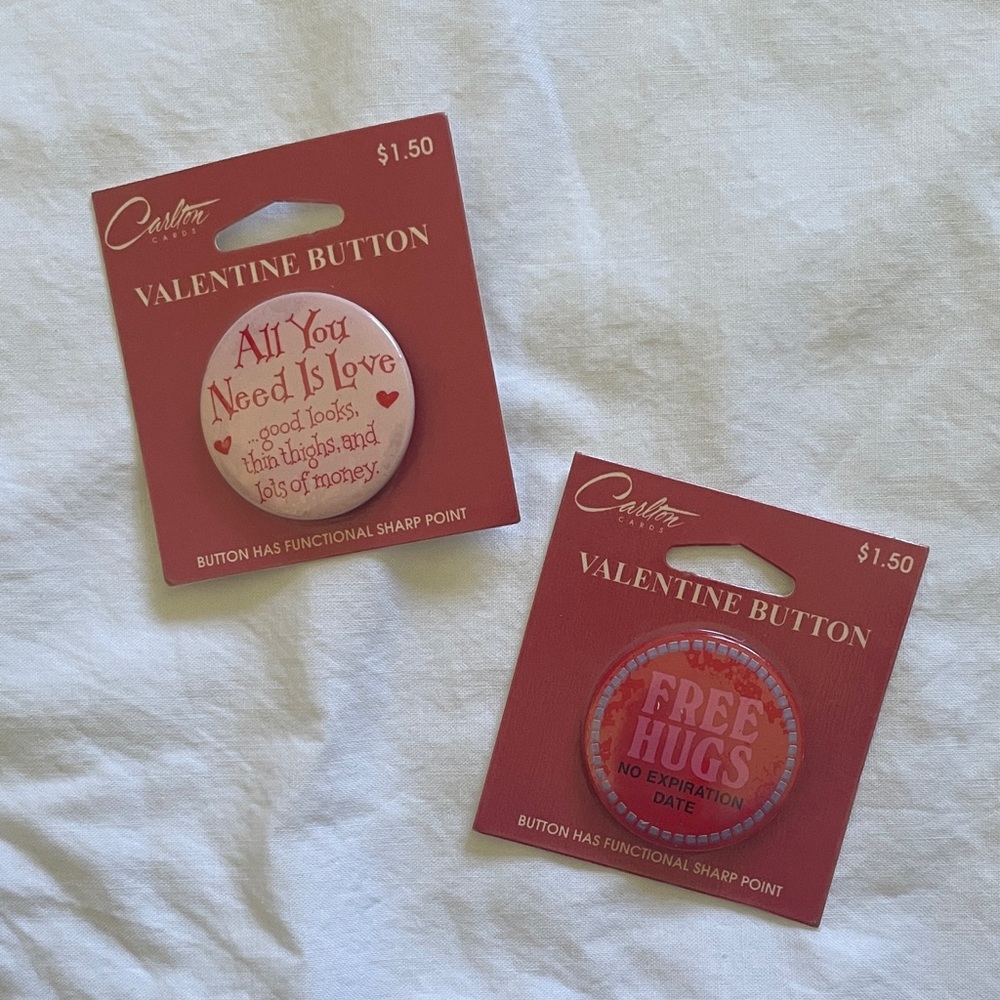 Vintage Carlton Cards Valentine Button Pins - Set of Two
